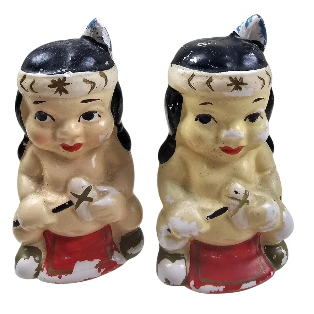 Vintage Japan Ceramic Salt and Pepper Shakers Set with Totem Pole Base Multi
